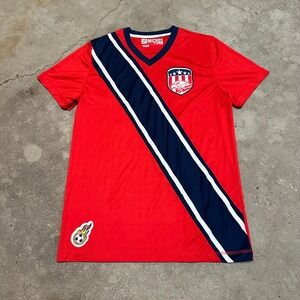 Micros Soccer Jersey Mens Medium Red USA 10 Eagle Crest Sash V-Neck Shirt